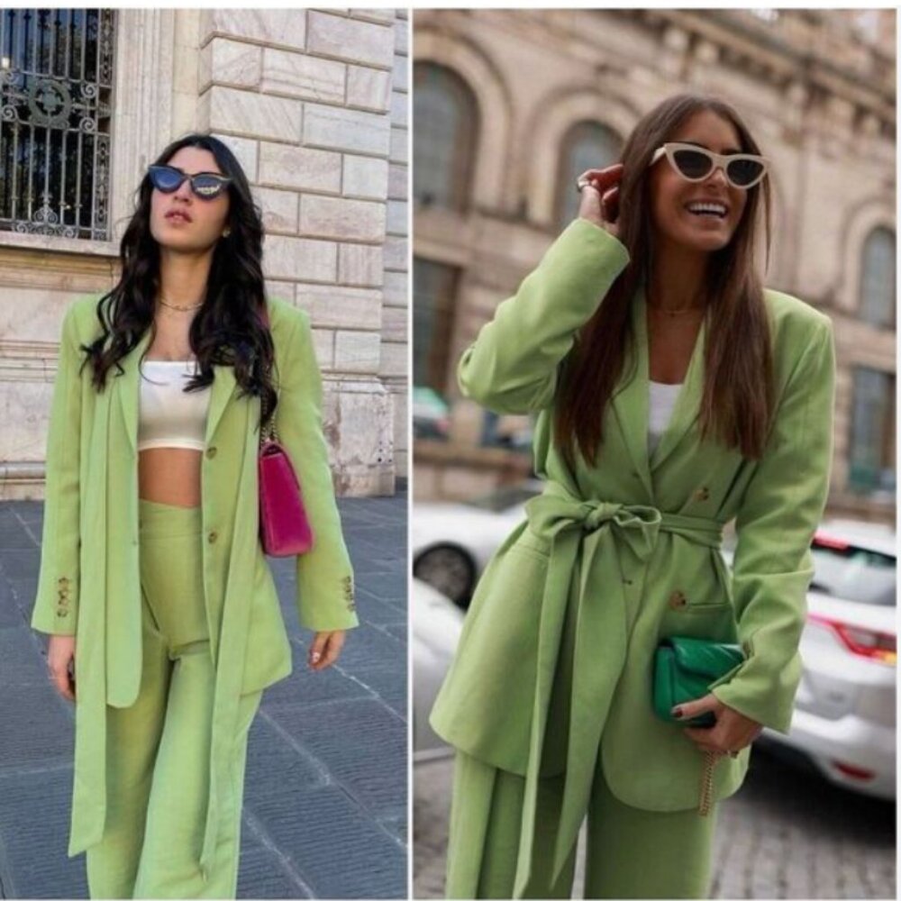 Zara Green Belted Blazer